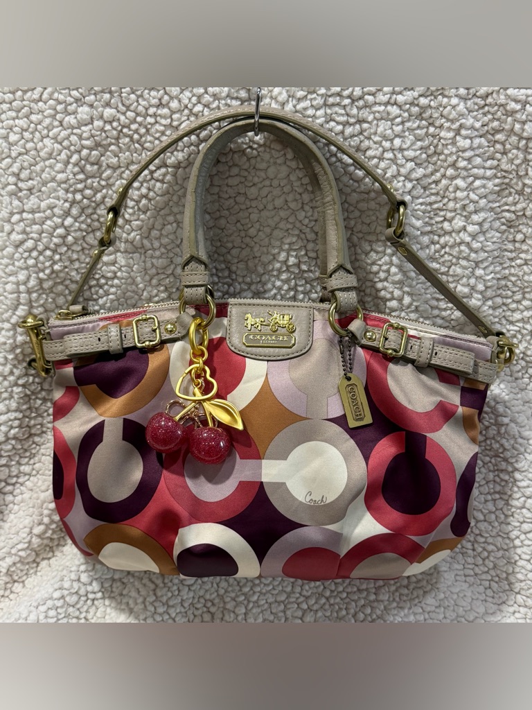 Coach Madison Graphic Op Art Sophia Satchel In Cherry Pink Khaki 18636